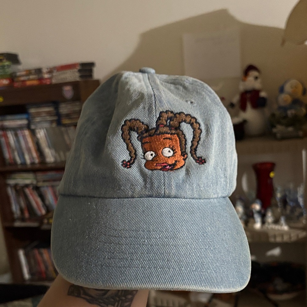Denim Cap with Embroidered Character